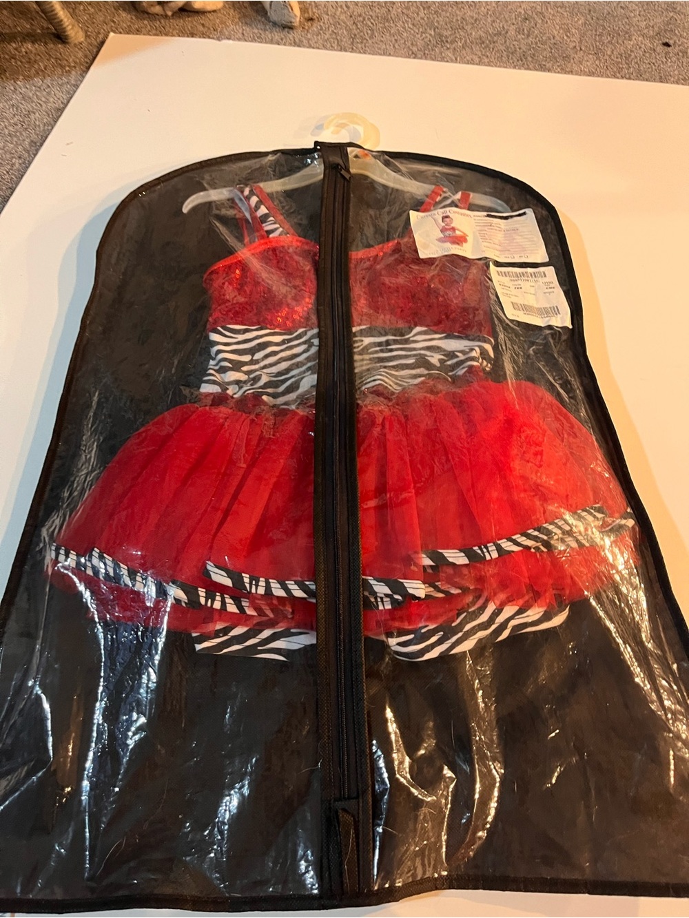 Red Tulle Party Dress with Zebra Trim for Girls